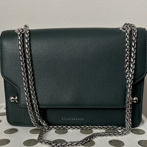 Strathberry Forest Green Crossbody Bag with Silver Chain